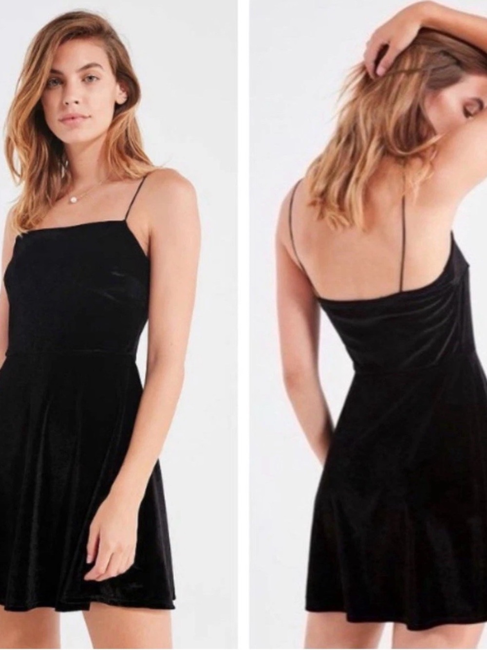 Urban Outfitters Classic Black Velvet Spaghetti Strap Skater Dress S